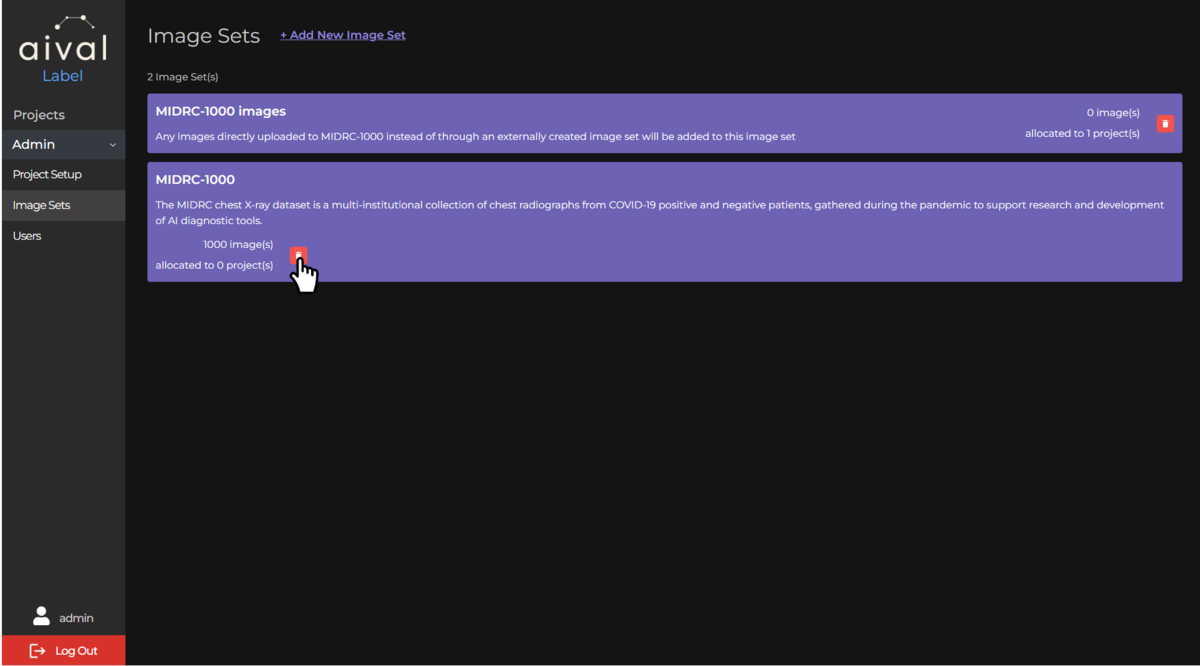 Deleting an image set