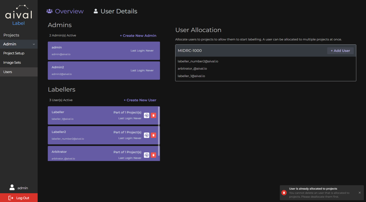 Deleting a User from Registry pop up Image